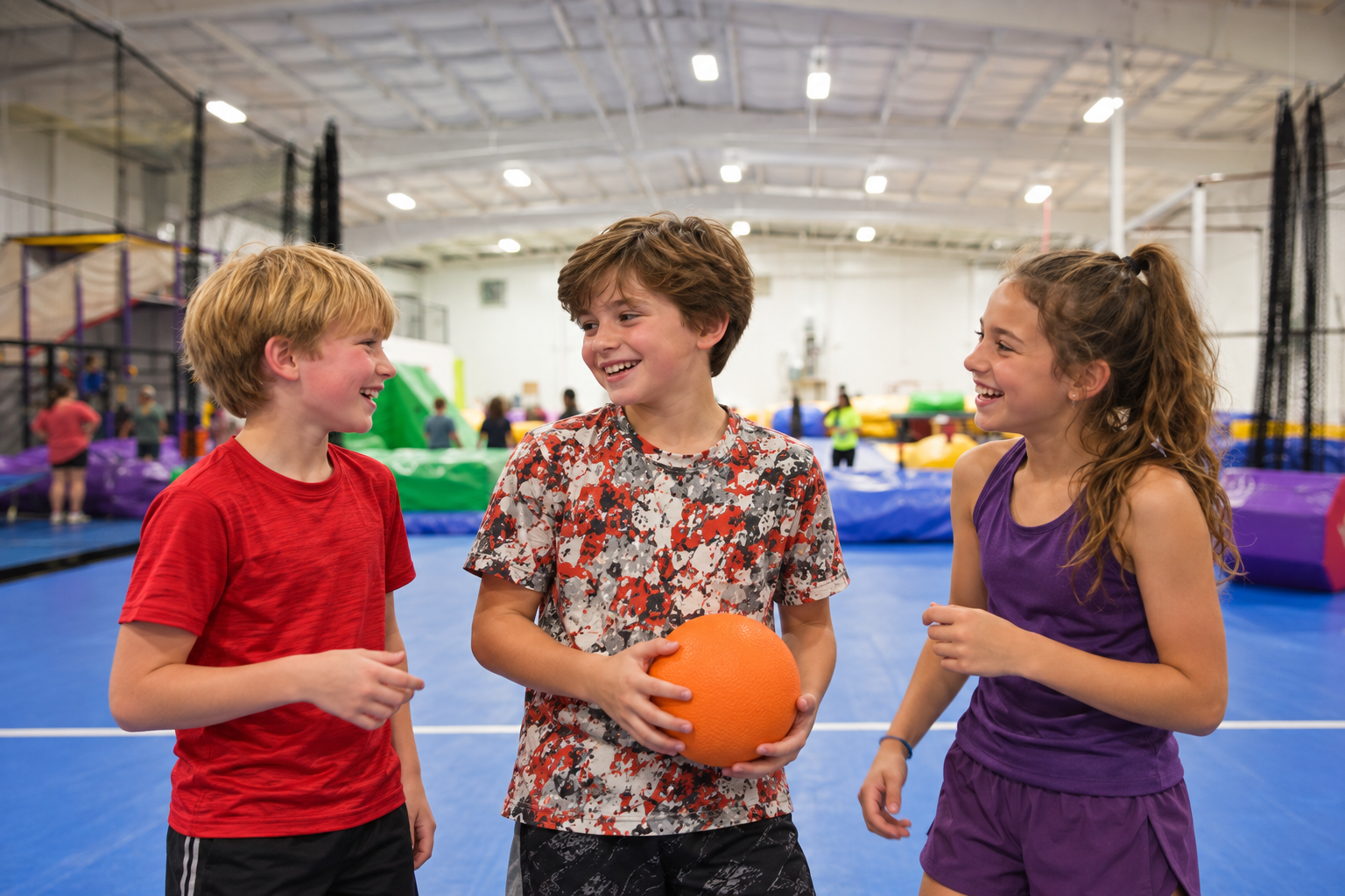 Three children laughing together between games